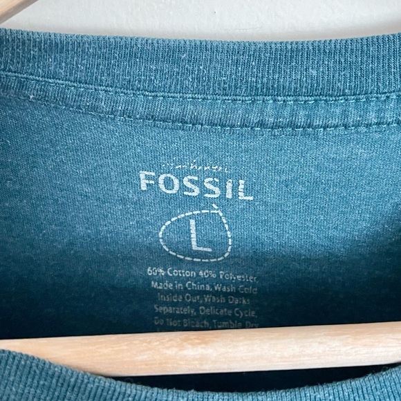 Vintage Fossil #3 Airmail Font Graphic Dark Teal T Shirt Men’s size Large - Picture 9 of 9